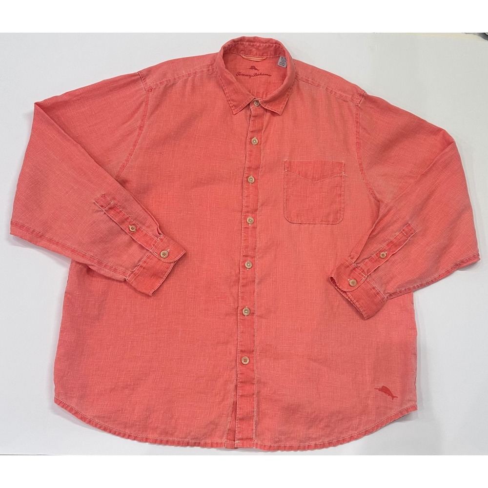 Tommy Bahama Mens XL Coral Orange 100% Linen Long Sleeve Button Down Shirt